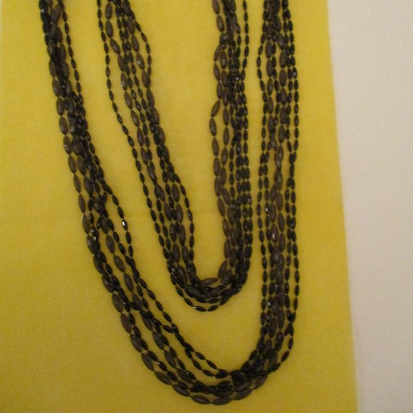 49.5" 6 STRAND Beaded Necklace FACETED Oval LUCITE Black & Clear Gray - Picture 7 of 9